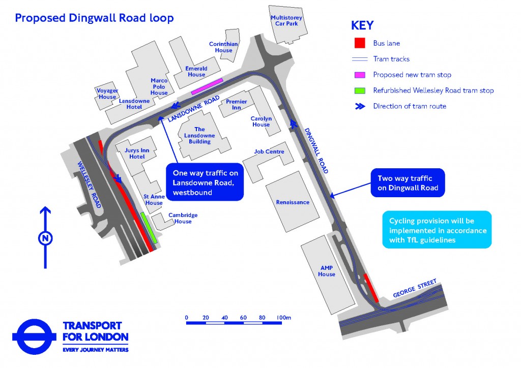 Dingwall Road tram loop map